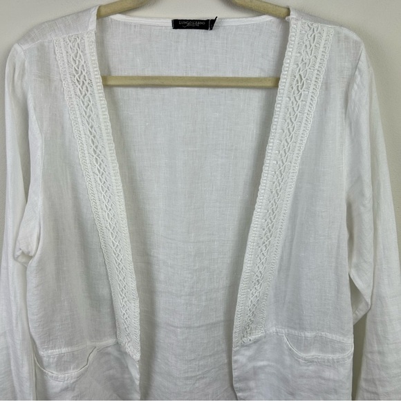 Lungo L'Arno 100% Linen made in Italy white linen & crochet lace open front L - Picture 2 of 9